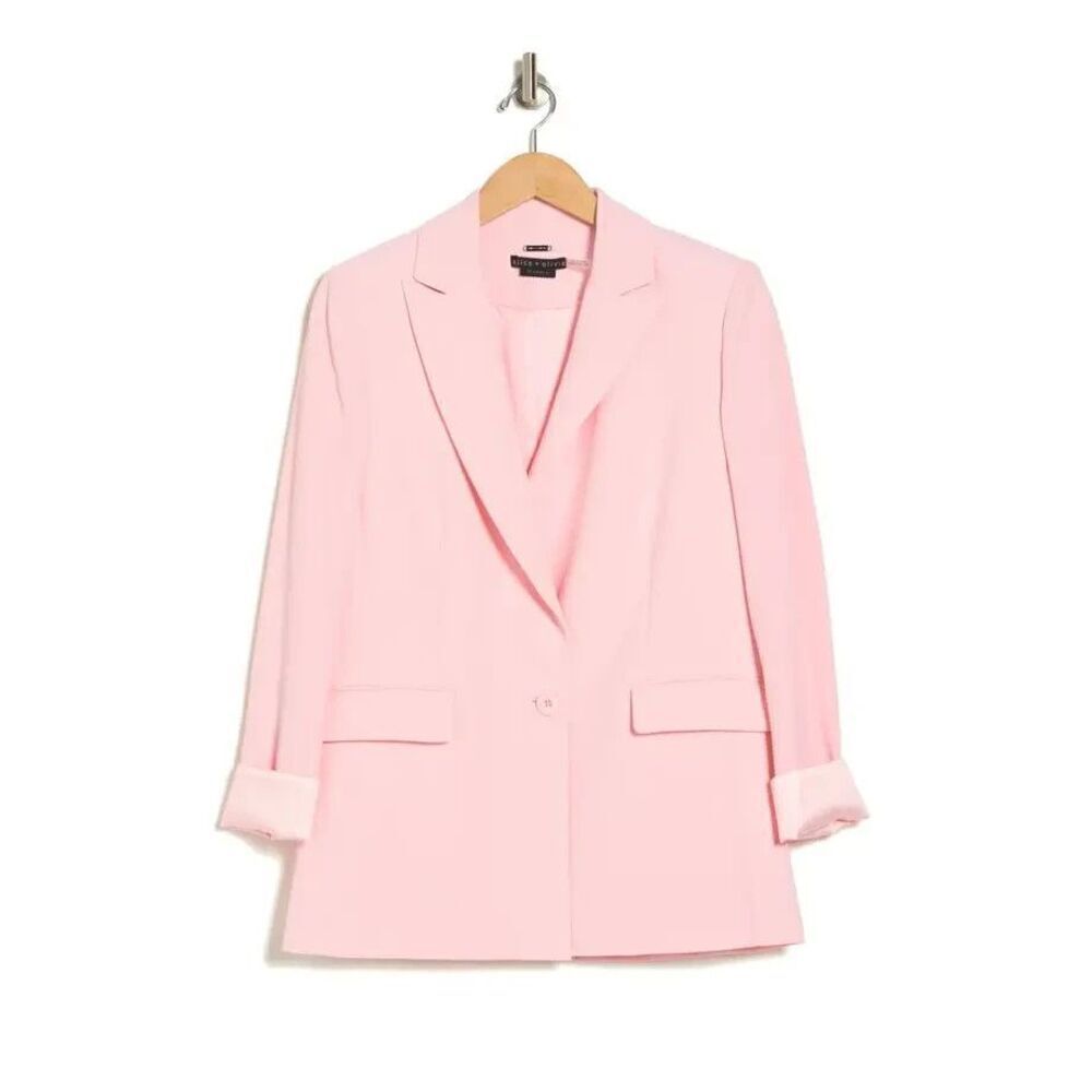 New $550 Alice and Olivia Justine Oversize Cuff Sleeve Blazer, Pink Petal Size 2